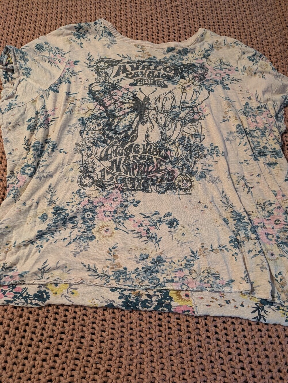 Floral Graphic Tee with Butterfly Print